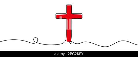 Durchgehende Zeichnung einer einzigen Linie Kreuz. Vektordarstellung des Christentum-Symbols. Stock Vektor