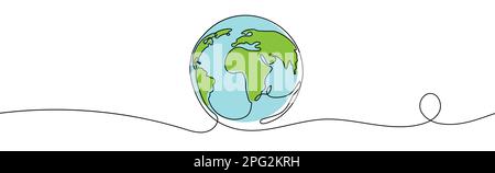 Eine Welt im Stil einer Linie. Einfacher, moderner Minimalismus, kontinuierlicher Erdvektor. Stock Vektor