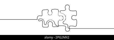 Durchgehende Zeichnung eines Puzzles mit einer Linie. Darstellung eines Linienvektors Stock Vektor