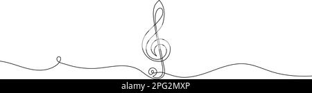 Musikzeichen durchgehende einzeilige Zeichnung des G-Key-Symbols in minimalistischem Design. Stock Vektor