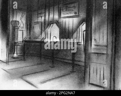 Konzeptkunst/Set-Design von Art Director L.P. WILLIAMS für den Film CELIA JOHNSON und TREVOR HOWARD in KURZGESPRÄCH mit 1945 Regisseur DAVID LEAN von NOEL FEIGLING A Noel Coward - Cineguild Production / Eagle-Lion Distributors Limited Stockfoto