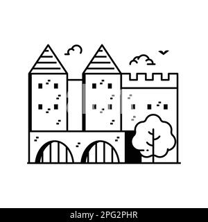 Mittelalterliche Festung oder Burgsymbol in Line Art Stock Vektor