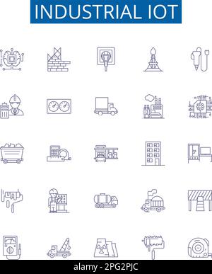 Symbole für industrielle iot-Leitungen. Designsammlung aus Industrie, IoT, Fertigung, Automatisierung, Konnektivität, Automatisiert, Big Data Outline Stock Vektor