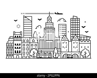 Skyline der Innenstadt von Warschau in Line Art Stock Vektor