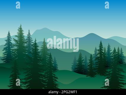 Querformat. Berge und Wald, Nadelbäume Silhouetten Vector Stock Vektor