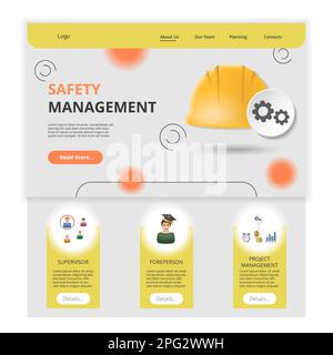 Vorlage für flache Landing-Page-Website für Sicherheitsmanagement. Vorgesetzter, Vorgesetzter, Projektmanagement. Webbanner mit Header, Content und Footer. Vektor Stock Vektor