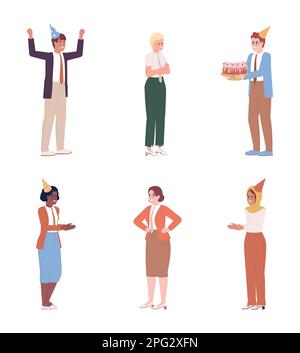 Feiern des Geburtstags eines Kollegen bei der Arbeit – halbflache Vektorfiguren Stock Vektor