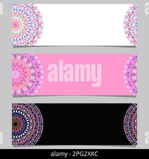 Farbenfrohes horizontales abstraktes Mandala-Banner-Set mit Blumenmuster Stock Vektor