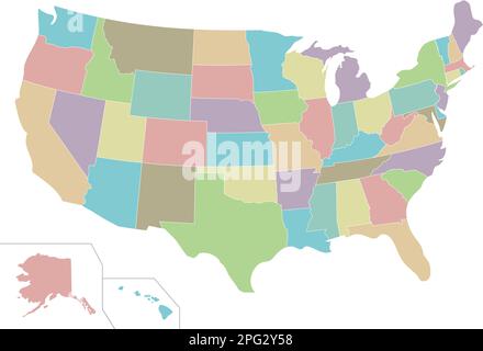 Leere Darstellung des USA-Kartenvektors isoliert auf weißem Hintergrund. Bearbeitbare und deutlich beschriftete Ebenen. Stock Vektor