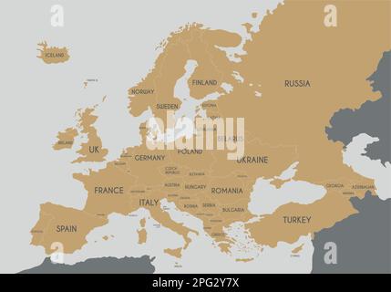 Politisches Europa Kartenvektordarstellung. Bearbeitbare und deutlich beschriftete Ebenen. Stock Vektor