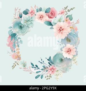 Königsblau, marineblaue Gartenrose, weiße Hortensien, Anemone, Distel, Eukalyptus, Marmorrahmen im Vektordesign. Strukturierte Karte. Eukalyptus, grün Stock Vektor