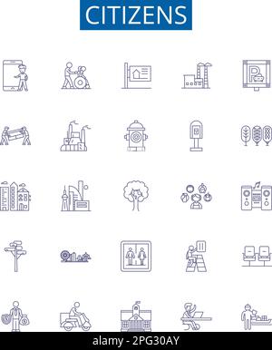 Symbole für Bürger sind gesetzt. Design-Sammlung von Bürgern, Bevölkerung, Einwohnern, Wählern, Mitgliedern, Individuen, Gesellschaft, Gemeinde Stock Vektor