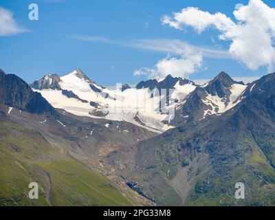 Blick auf Mt. Schalfkogel. Valley Venter Tal bei Vent in den Oetztalalpen im Naturpark Oetztal. Europa, Österreich, Tirol Stockfoto
