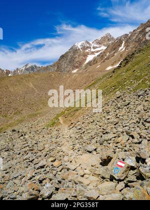 Blick auf Mt. Wildspitze.Valley Venter Tal bei Vent in den Oetztalalpen im Naturpark Oetztal. Europa, Österreich, Tirol Stockfoto