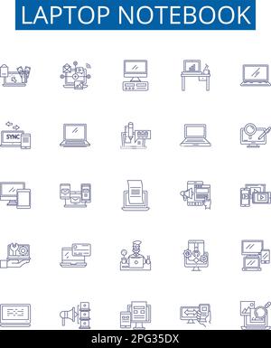 Symbole für Notebook-Leitsymbole auf dem Notebook. Design-Sammlung von Laptop, Notebook, Computer, tragbar, Gerät, Technologie, Hardware, Software Stock Vektor