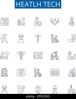 Heatlh Tech Line Symbole sind eingestellt. Design-Sammlung von healthtech, medicaltech, Telemedizin, ehealth, DigitalHealth, Mobile-Health, healthcaretech Stock Vektor