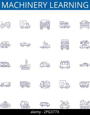 Symbole für Maschinenlernlinie sind eingestellt. Design-Sammlung von Machine, Learning, Artificial, Intelligence, Algorithm, Daten, Analyse, Modellstruktur modellieren Stock Vektor
