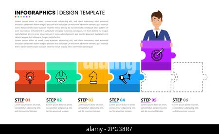 Infografik-Vorlage mit Symbolen und 6 Optionen oder Schritten. Puzzle. Kann für Workflow-Layout, Diagramm, Banner, webdesign verwendet werden. Vektorgrafik Stock Vektor