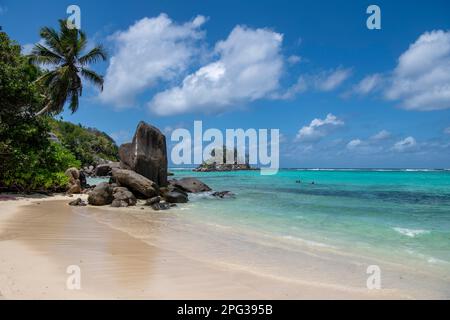 Anse Takamaka Beach Lazere Bay Südwestküste Mahe Seychellen Stockfoto