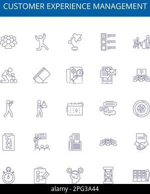 Symbole für das Customer Experience Management sind gesetzt. Design-Sammlung von Kunden, Erfahrung, Management, Verbesserung, Engagement, Feedback, Data Stock Vektor