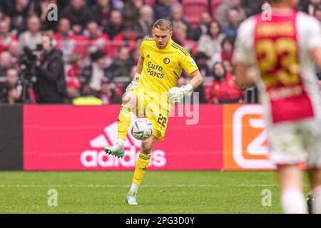 AMSTERDAM, NIEDERLANDE - MÄRZ 19: Torhüter Timon Wellenreuther von Feyenoord während des niederländischen Eredivisie-Spiels zwischen Ajax und Feyenoord bei Johan C. Stockfoto