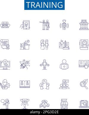 Symbole für die Trainingslinie Zeichen eingestellt. Design-Sammlung von Bildung, Coaching, Studiengebühren, Lernen, Drilling, Anweisung, Tutoring, Übungskonzept Stock Vektor