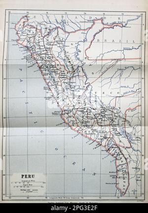 Politische Karte von Peru 1880 aus dem Buch " Peru " von Sir Clements Robert Markham, 1830-1916 Publikationsdatum 1880 Publisher London : Sampson Low, Marston, Searle, & Rivington Stockfoto