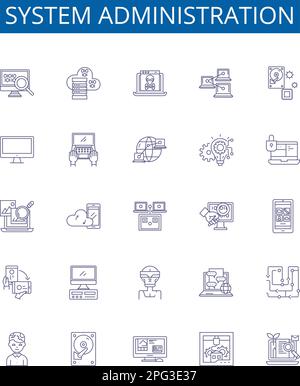 Symbole der Systemadministrationszeile Zeichen gesetzt. Design-Sammlung von Sysadmin, Admin, Netzwerk, Wartung, Automatisierung, Überwachung, Sicherheit, Patching Stock Vektor