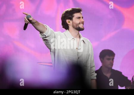 Madrid, Spanien. 18. März 2023. Sänger Alvaro Soler tritt während des Cadena 100 Festivals im Wizcenter in Madrid auf. Kredit: SOPA Images Limited/Alamy Live News Stockfoto