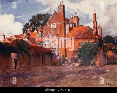 A Corner of Weston's Yard der Torbogen auf der rechten Seite ist der Eingang zu den Spielfeldern Watercolour von Edith Danvers Brinton, aus dem Buch " Eton " von Christopher Reynolds Stone, veröffentlicht in London von A. & C. Black im Jahr 1909. Eton College ist eine öffentliche Schule in Eton, Berkshire, England. Es wurde 1440 von Henry VI. Unter dem Namen Kynge's College of Our Ladye of Eton besyde Windesore gegründet Stockfoto