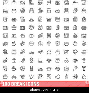 100 Umbruchsymbole eingestellt. Umrissdarstellung von 100 Umbruchsymbolen, Vektorsatz isoliert auf weißem Hintergrund Stock Vektor