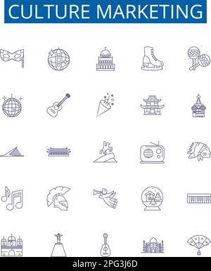 Symbole für Marketinglinien der Kultur sind gesetzt. Design-Sammlung von Kultur, Marketing, Werbung, Strategien, Targeting, Branding, Werbeaktionen, Zielgruppen Stock Vektor
