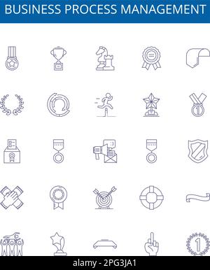 Symbole für die Geschäftsprozessverwaltung sind gesetzt. Designsammlung von Business, Process, Management, Automation, Efficiency, Flow, Optimization (Strömung, Optimierung) Stock Vektor