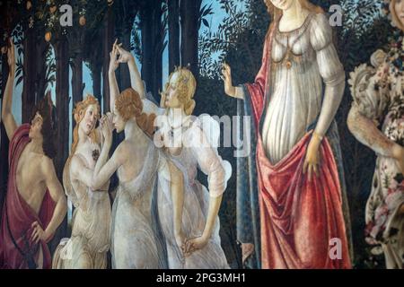 Die Primavera, also der Frühling, gemalt von Sandro Botticelli in den Uffizien in Florenz, Italien. Stockfoto