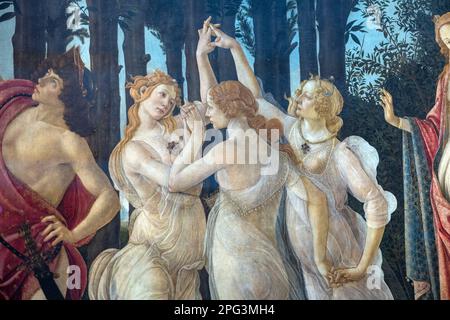 Die Primavera, also der Frühling, gemalt von Sandro Botticelli in den Uffizien in Florenz, Italien. Stockfoto