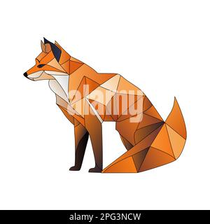 Fox Logo-Design. Abstraktes, farbenfrohes, polygonales Foxbild. Ruhiger Fuchs. Vektordarstellung Stock Vektor