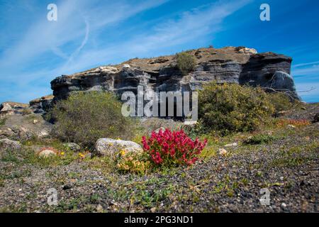 Blick auf die geschichtete Stadt (Antigua rofera de Teseguite), eine natürliche Touristenattraktion auf der Kanarischen Insel Lanzarote, Spanien. Stockfoto