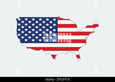 Die Nationalflagge der USA in der Silhouette der Karte der USA. Stock Vektor