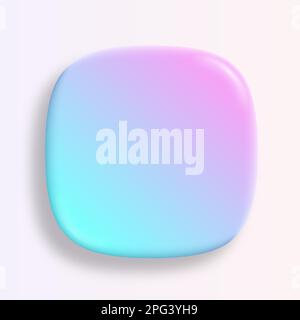 App-Symbol Superellipse, glänzender pastellfarbener Vektorhintergrund. 3D-Knopf mit lilafarbenem, holografischem Farbverlauf und realistischem, sanftem, abgerundetem Schatten Stock Vektor