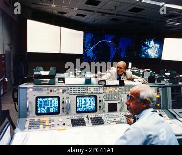 Johnson Space Centre Mission Control Room im Houston Texas USA der 1970er Jahre Stockfoto