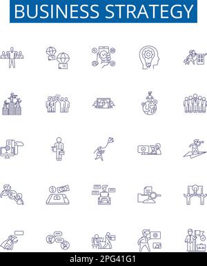 Symbole für die Geschäftsstrategie sind gesetzt. Entwurfssammlung aus Planung, Innovation, Betrieb, Ausführung, Planung, Markt, Kunde, Finanzen Stock Vektor