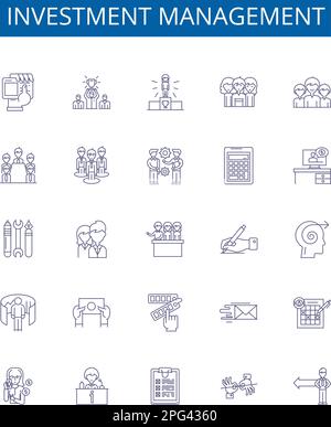 Symbole für Investitionsmanagement-Linien sind gesetzt. Design-Sammlung von Investment, Management, Wealth, Portfolio, Risk, Kapital-, Asset- und Strategieübersicht Stock Vektor