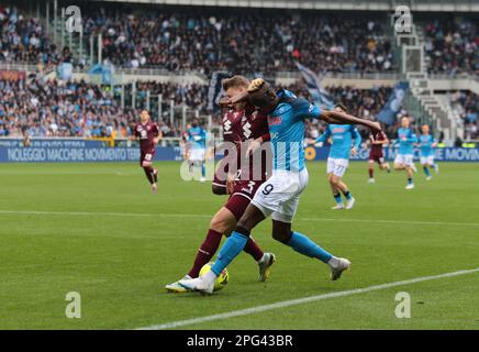 Victor Osimhen von SSC Napoli während der italienischen Serie Ein Fußballspiel zwischen dem Turin FC und SSC Napoli am 19. März 2023 im Stadio Olimpico Grande to Stockfoto