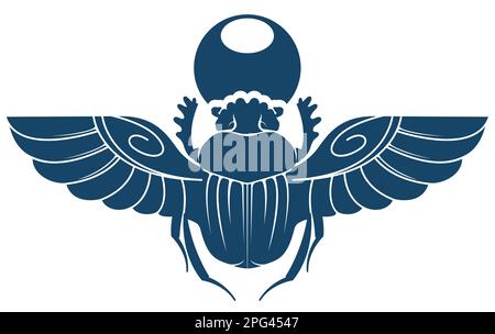 Ägyptischer Scarab-Käfer mit Flügeln, alte ägyptische Dungkäfer-Silhouette, Vektor Stock Vektor