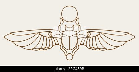 Ägyptischer heiliger Skarab mit verstreuten Flügeln, alter ägyptischer Käfer, Symbol Khepri-gott, Vektor Stock Vektor
