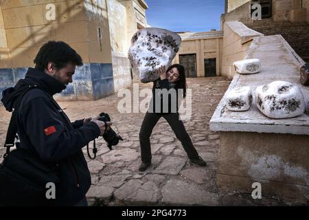 Atlas Studios ist ein Filmstudio, 5 Kilometer (3,1 Meilen) westlich der Stadt Ouarzazate, Marokko. Gemessen an der Fläche, ist es die größte der Welt Stockfoto