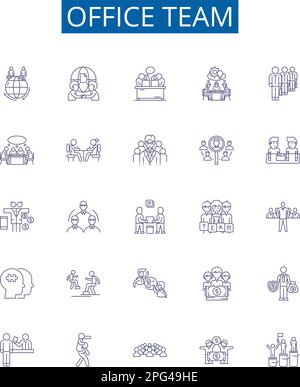 Symbole für Büroteams sind eingerichtet. Design-Sammlung von Büro, Team, Zusammenarbeit, Arbeitsplatz, Zusammenarbeit, Organisation, Personal, Respekt Stock Vektor