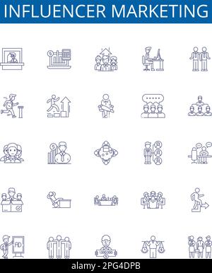 Symbole für Influencer-Marketinglinien sind gesetzt. Design-Sammlung von Influenencern, Marketing, Social, Medien, Inhalt, Plattformen, Interaktion, Strategie Stock Vektor
