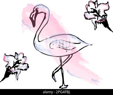 Flamingo-Aquarelllinienvektor. Poster mit tropischem Thema Stock Vektor