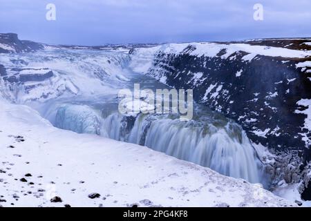 Gullfoss Falls und der Fluss Hvítá, Blaskogabyggd, Bláskógabyggð, Island Stockfoto